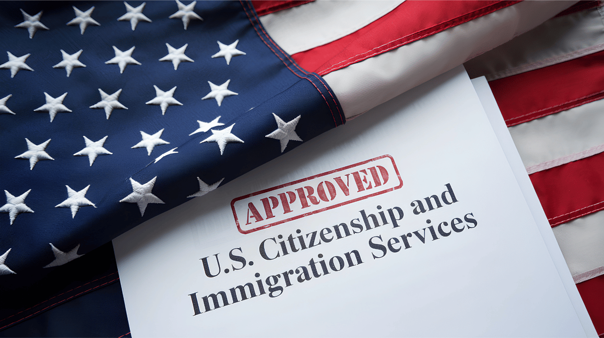 Citizenship papers with an American flag