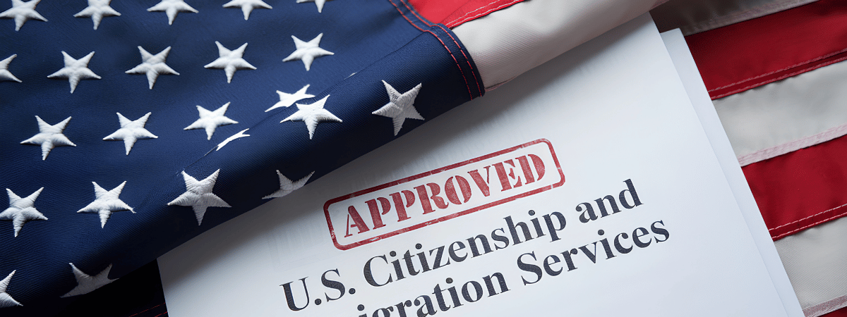 Citizenship papers with an American flag