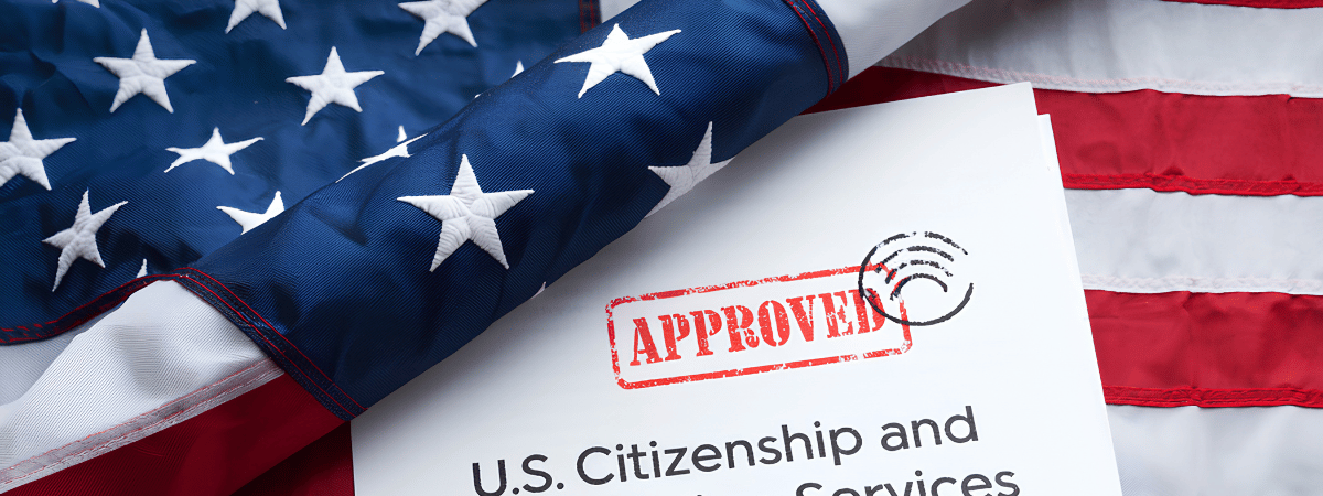 An American flag on immigration documents
