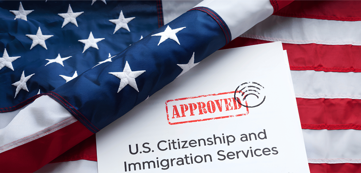 An American flag on immigration documents