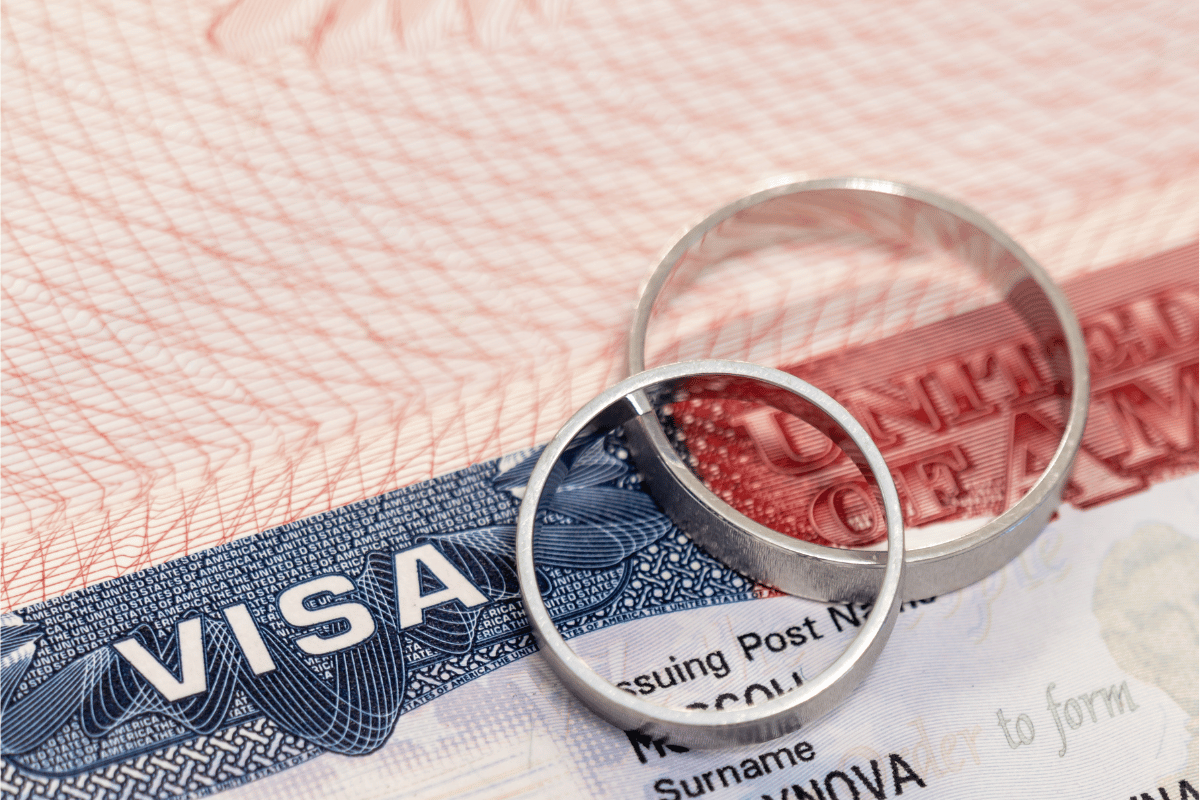A pair of wedding rings on a U.S. visa